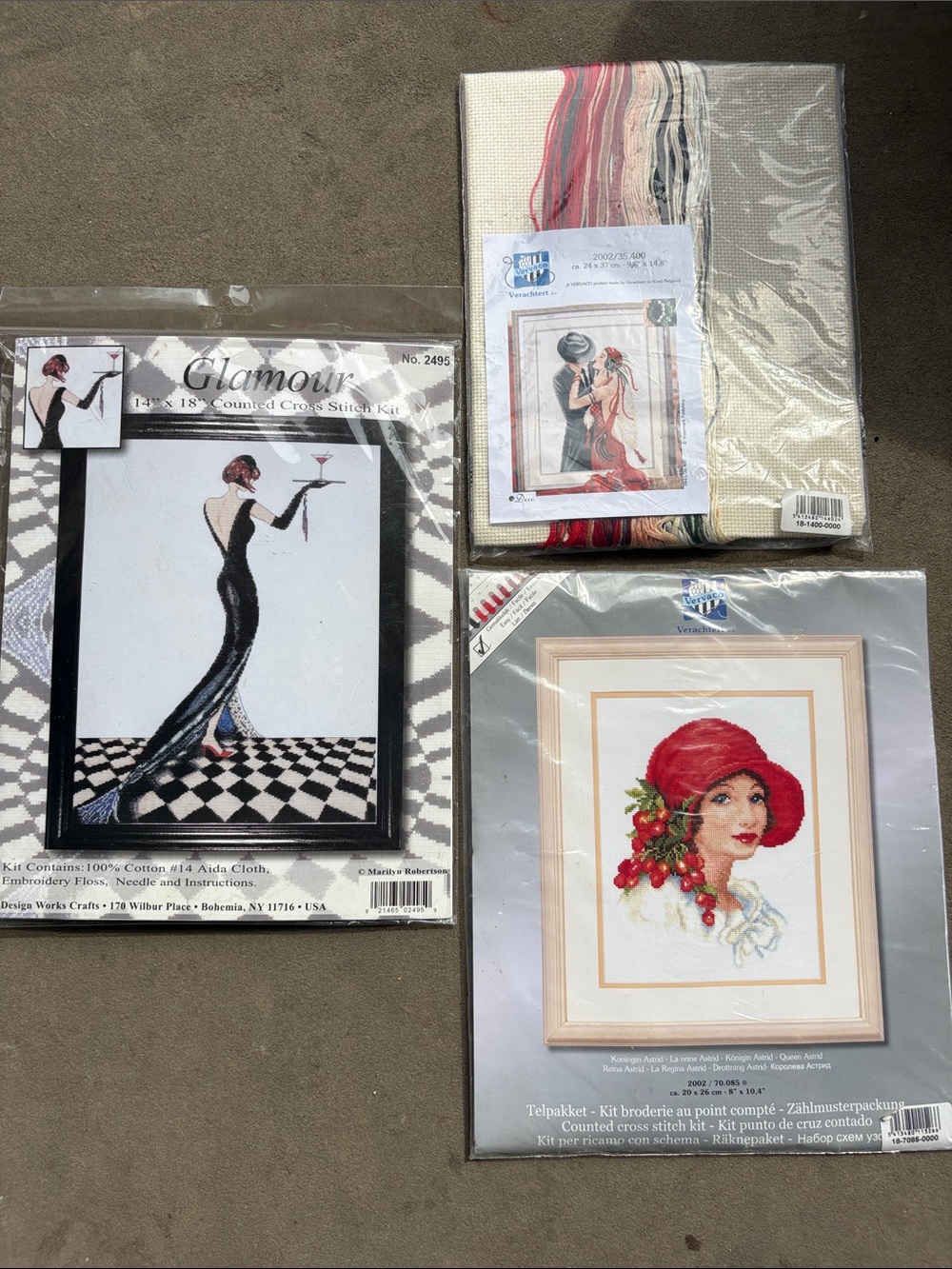 Vintage Cross Stitch Kits - Black, Red, Cream Designs